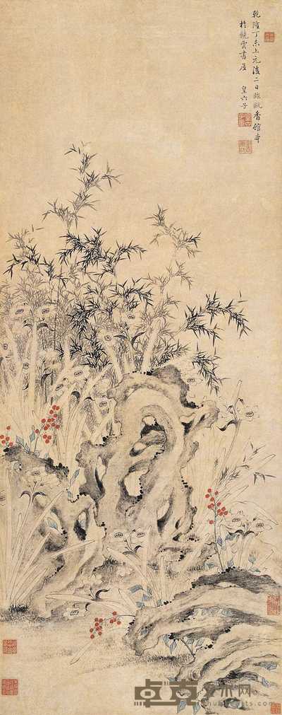 皇六子 1787年作 竹石水仙 立轴 110×44cm